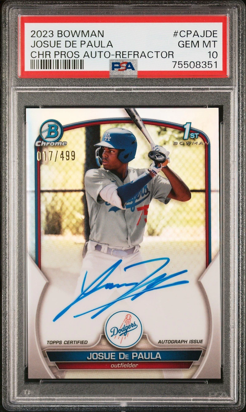 2023 Bowman Chrome Prospect Autographs Cpajde Josue De Paula Refractor PSA 10