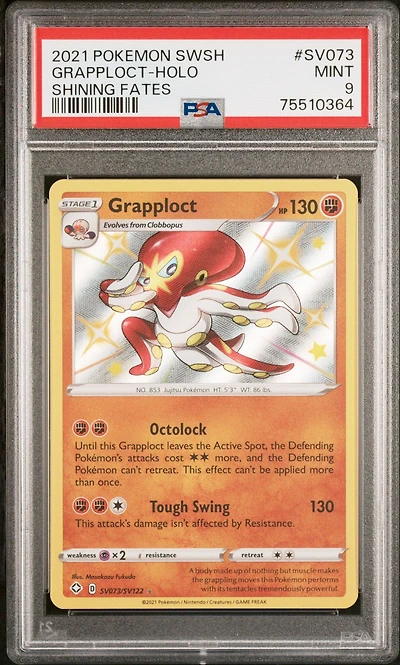 2021 Pokemon Sword & Shield Shining Fates Sv073 Grapploct-holo PSA 9