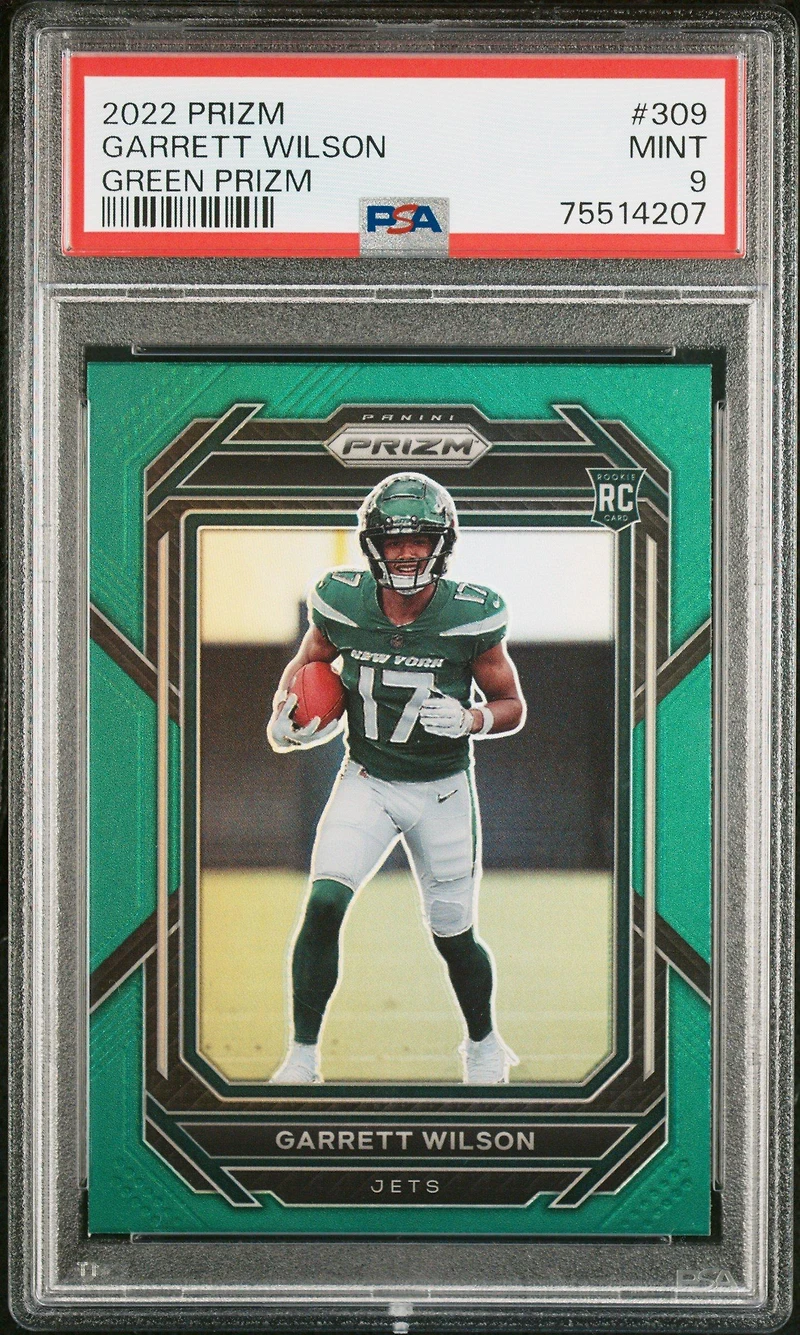 2022 Panini Prizm 309 Garrett Wilson Green Prizm PSA