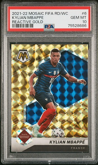 2021-2022 Panini Mosaic Fifa Road To World Cup 6 Kylian Mbappe Reactive Gold PSA 10