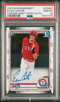 2020 Bowman Draft Chrome Draft Picks Autographs Cdaec Evan Carter PSA 10