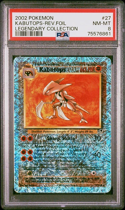 2002 Pokemon Legendary Collection 27 Kabutops-reverse Foil PSA 8
