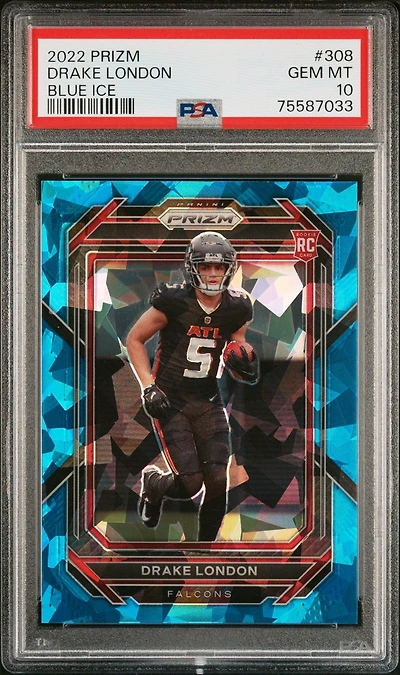 2022 Panini Prizm 308 Drake London Ice PSA