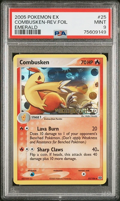 2005 Pokemon Ex Emerald 25 Combusken-reverse Foil PSA 9
