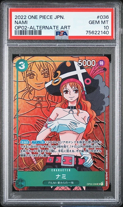 2022 One Piece Japanese Op02-paramount War 036 Nami Alternate Art PSA 10