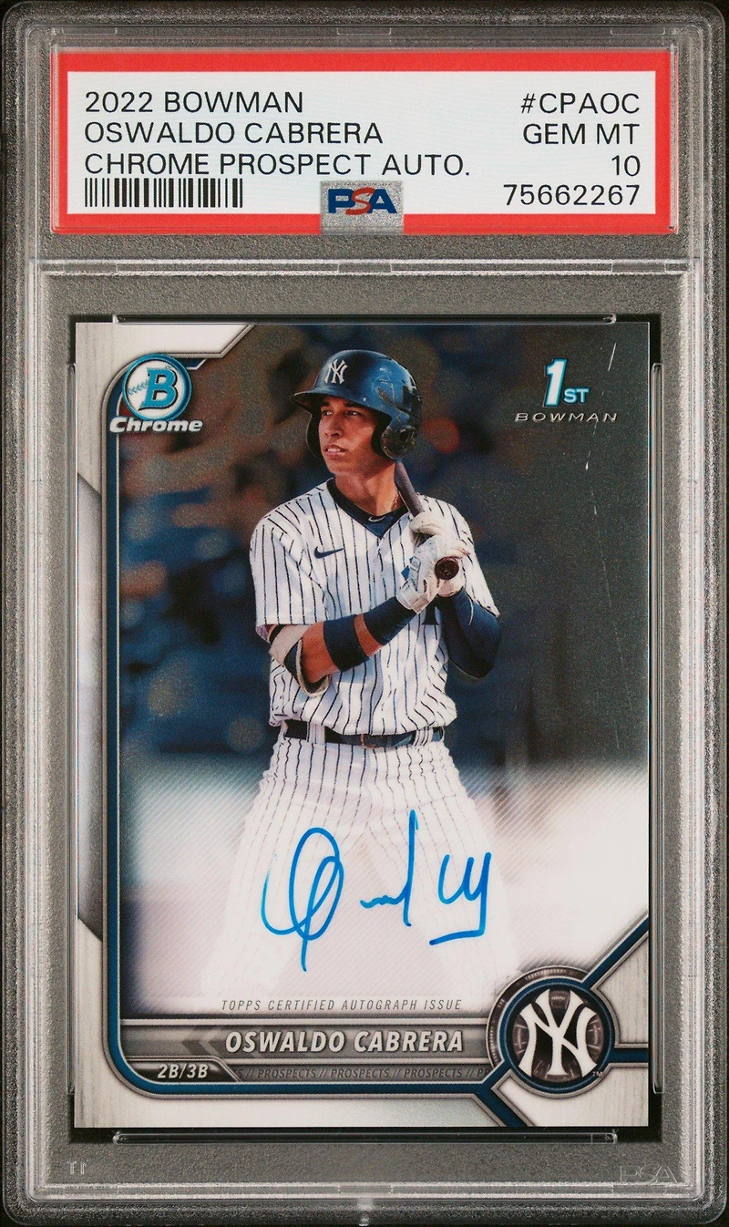 2022 Bowman Chrome Prospect Autographs Cpaoc Oswaldo Cabrera PSA 10