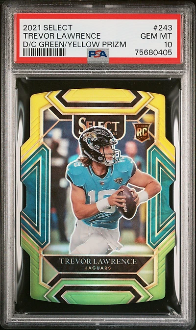 2021 Panini Select 243 Trevor Lawrence Die-cut Green/yellow Prizm PSA 10