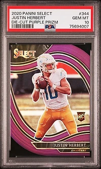 2020 Panini Select 344 Justin Herbert Die-cut Purple Prizm PSA 10