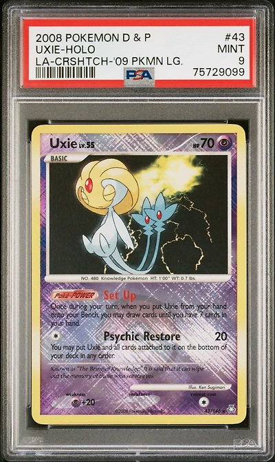 2008 Pokemon Diamond & Pearl Legends Awakened 43 Uxie-holo Crosshatch-2009 Pokemon League PSA 9