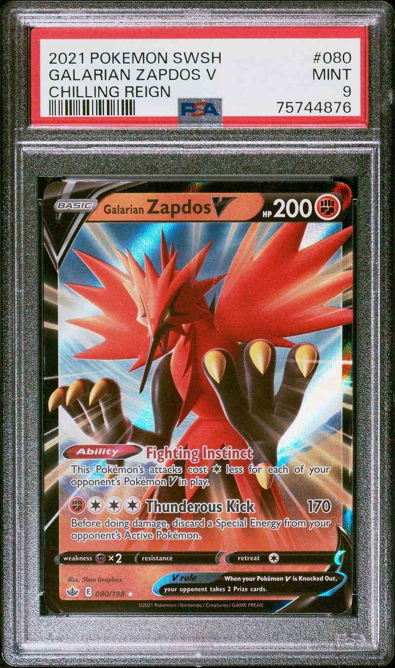 2021 Pokemon Sword & Shield Chilling Reign 080 Galarian Zapdos V PSA