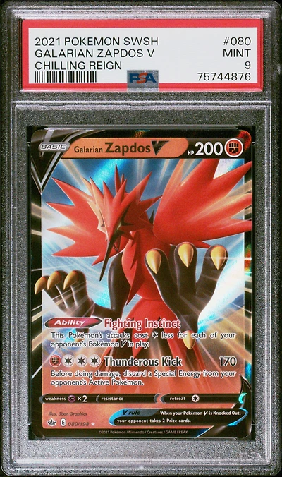 2021 Pokemon Sword & Shield Chilling Reign 080 Galarian Zapdos V PSA