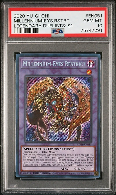 2020 Yu-gi-oh! Legendary Duelists: Season 1 En051 Millennium-eyes Restrict PSA 10