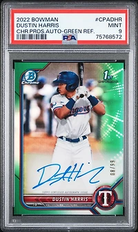 2022 Bowman Chrome Prospect Autographs Cpadhr Dustin Harris Green Refractor PSA 9