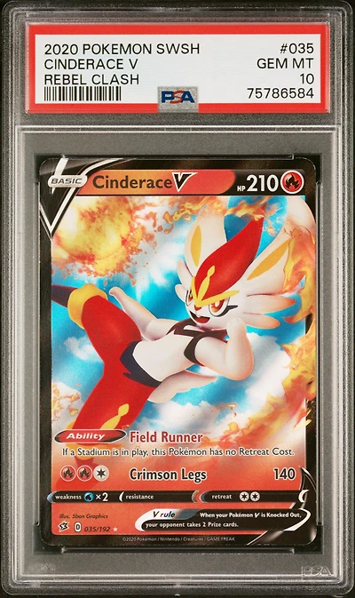 2020 Pokemon Sword & Shield Rebel Clash 035 Cinderace V PSA 10