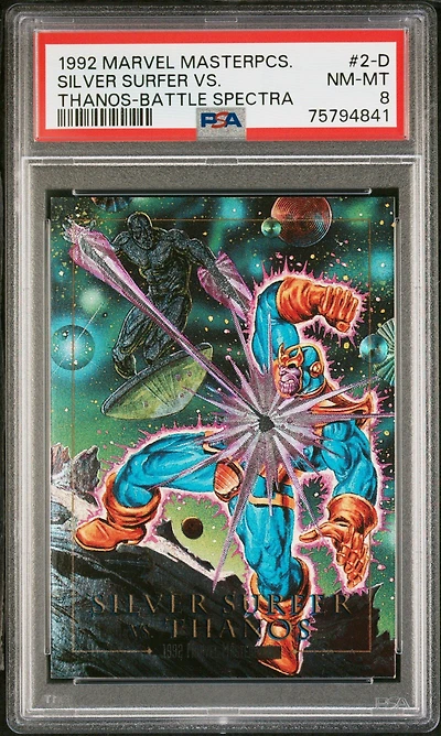 1992 Marvel Masterpieces Battle Spectra 2-d Silver Surfer Vs. Thanos PSA 8