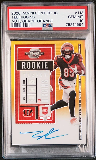 2020 Panini Contenders Optic 113 Tee Higgins Autograph-orange PSA 10