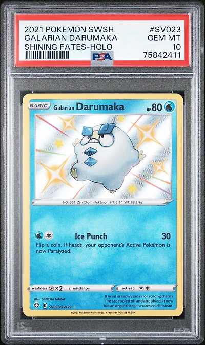 2021 Pokemon Sword & Shield Shining Fates Sv023 Galarian Darumaka-holo PSA 10