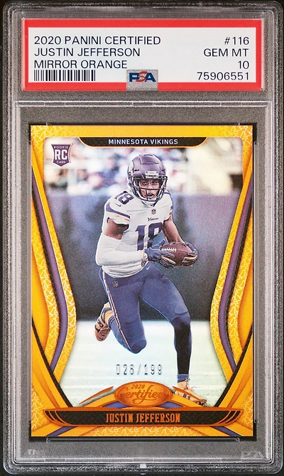 2020 Panini Certified 116 Justin Jefferson Mirror Orange PSA 10