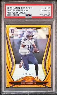 2020 Panini Certified 116 Justin Jefferson Mirror Orange PSA 10