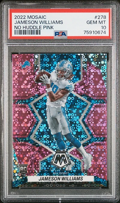 2022 Panini Mosaic 278 Jameson Williams No Huddle Pink PSA 10