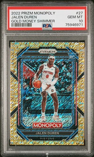 2022 Panini Prizm Monopoly 27 Jalen Duren Gold Money Shimmer PSA 10