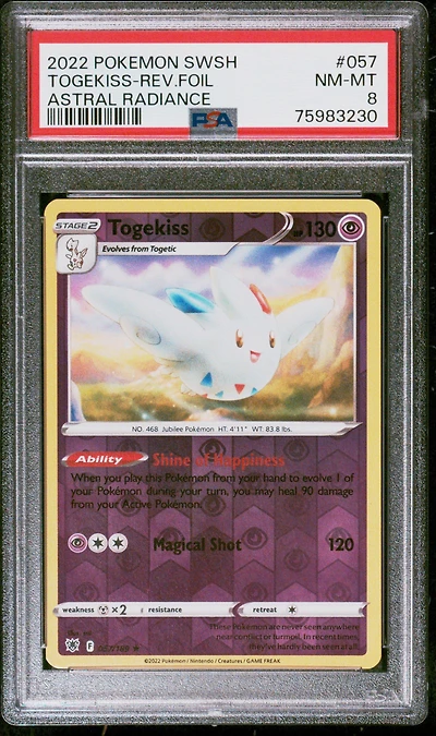 2022 Pokemon Sword & Shield Astral Radiance 057 Togekiss-reverse Foil PSA 8