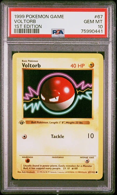 1999 Pokemon Game 67 Voltorb 1st Edition PSA 10