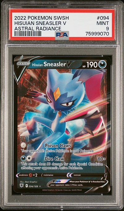 2022 Pokemon Sword & Shield Astral Radiance 094 Hisuian Sneasler V PSA 9
