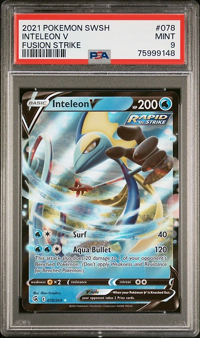 2021 Pokemon Sword & Shield Fusion Strike 078 Inteleon V PSA 9