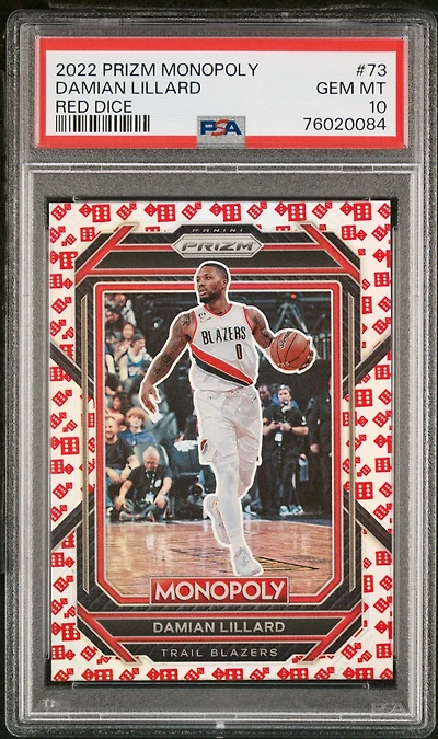 2022 Panini Prizm Monopoly 73 Damian Lillard Red Dice PSA 10