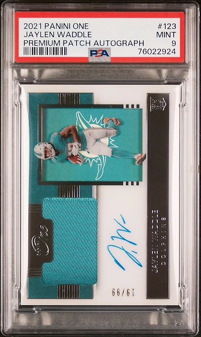 2021 Panini One 123 Jaylen Waddle Premium Patch Autograph PSA 9