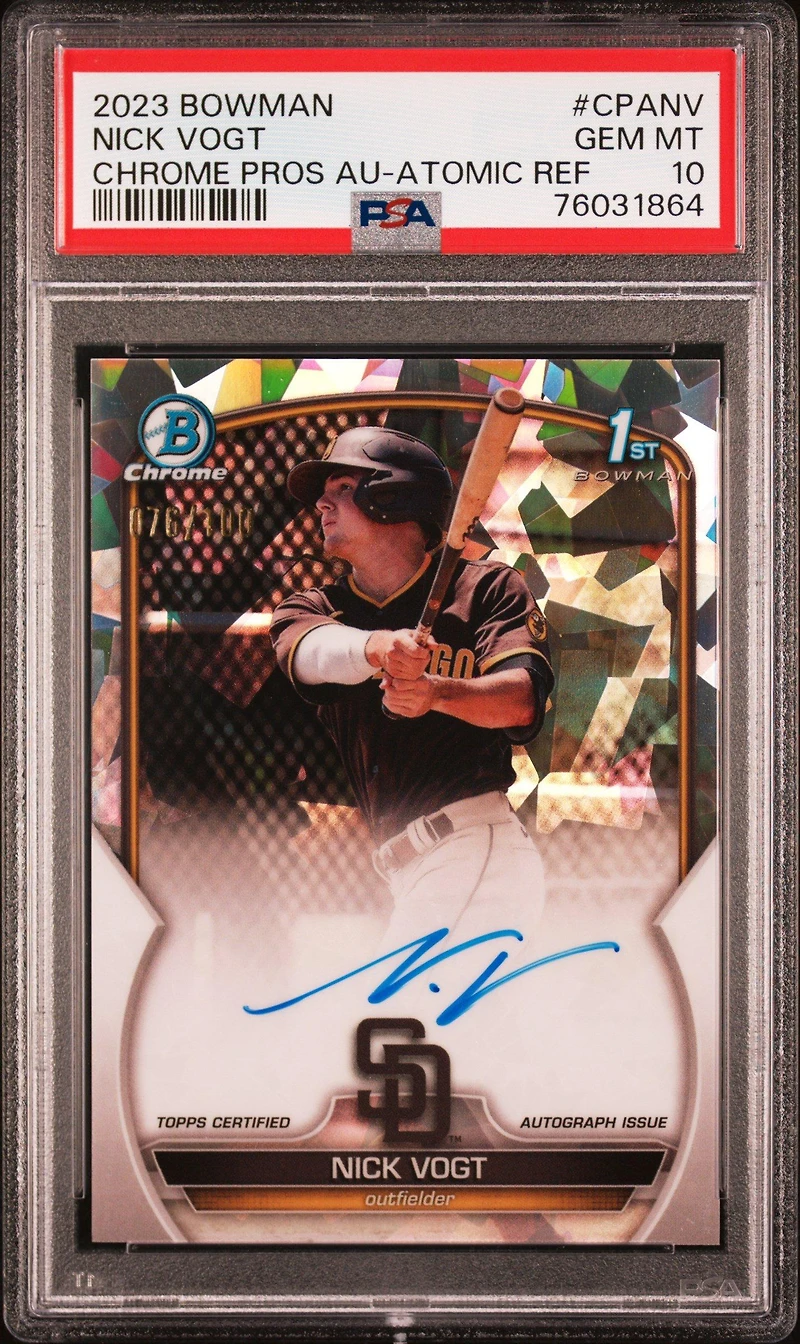 2023 Bowman Chrome Prospect Autographs Cpanv Nick Vogt Atomic PSA 10