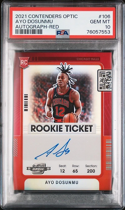 2021 Panini Contenders Optic 106 Ayo Dosunmu Autograph-red PSA 10