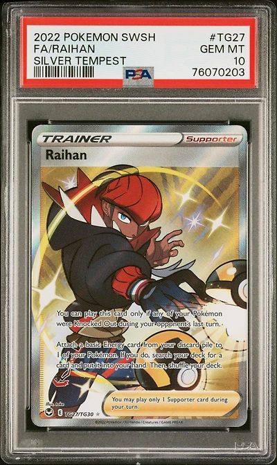 2022 Pokemon Sword & Shield Silver Tempest Tg27 Full Art/raihan PSA 10