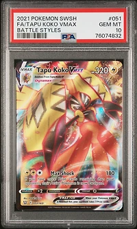 2021 Pokemon Sword & Shield Battle Styles 051 Full Art/tapu Koko Vmax PSA 10