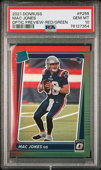 2021 Panini Donruss P255 Mac Jones Optic Preview-red/green PSA 10