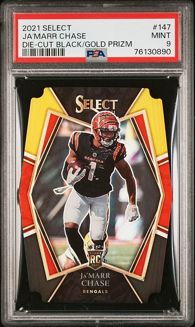 2021 Panini Select 147 Ja'marr Chase Die-cut Black/gold Prizm PSA 9