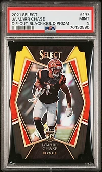2021 Panini Select 147 Ja'marr Chase Die-cut Black/gold Prizm PSA 9