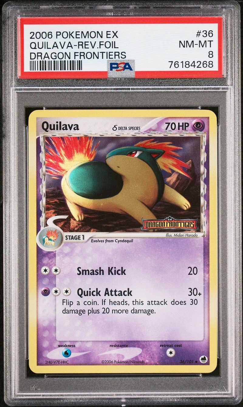 2006 Pokemon Ex Dragon Frontiers 36 Quilava-reverse Foil PSA 8