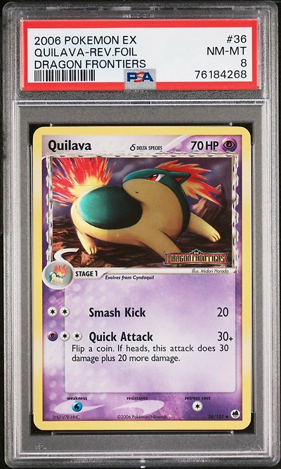 2006 Pokemon Ex Dragon Frontiers 36 Quilava-reverse Foil PSA 8