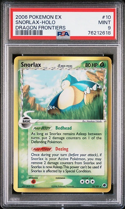 2006 Pokemon Ex Dragon Frontiers 10 Snorlax-holo PSA 9