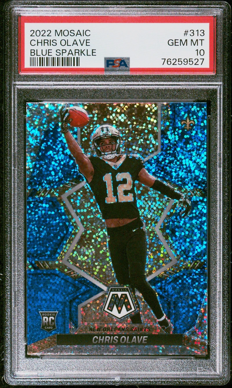 2022 Panini Mosaic 313 Chris Olave Blue Sparkle PSA 10