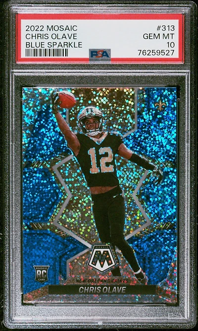 2022 Panini Mosaic 313 Chris Olave Blue Sparkle PSA 10