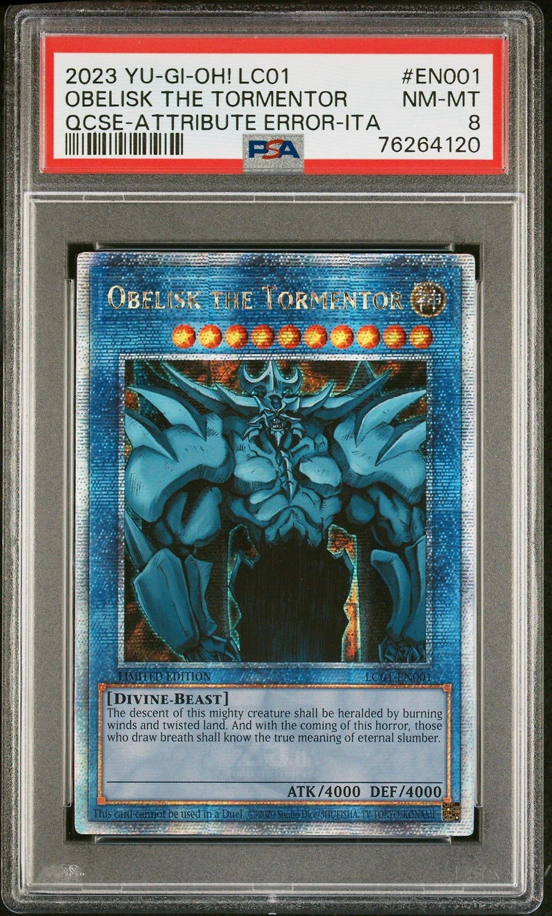 2023 Yu-gi-oh! Lc01-legendary Collection: 25th Anniversary Edition En001 Obelisk The Tormentor Quarter Century Secret Rare-attribute Error-italian PSA