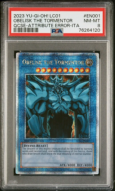2023 Yu-gi-oh! Lc01-legendary Collection: 25th Anniversary Edition En001 Obelisk The Tormentor Quarter Century Secret Rare-attribute Error-italian PSA