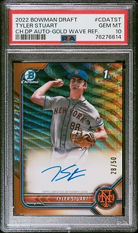2022 Bowman Draft Chrome Draft Pick Autographs Cdatst Tyler Stuart Gold Wave Refractor PSA 10