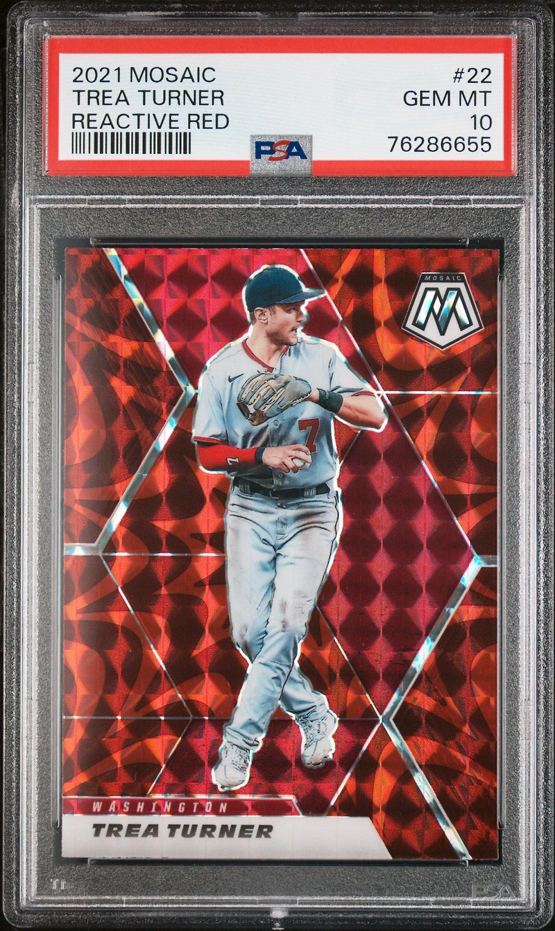 2021 Panini Mosaic 22 Trea Turner Reactive Red PSA 10
