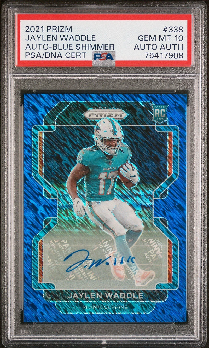 2021 Panini Prizm 338 Jaylen Waddle Autograph-blue Shimmer PSA 10
