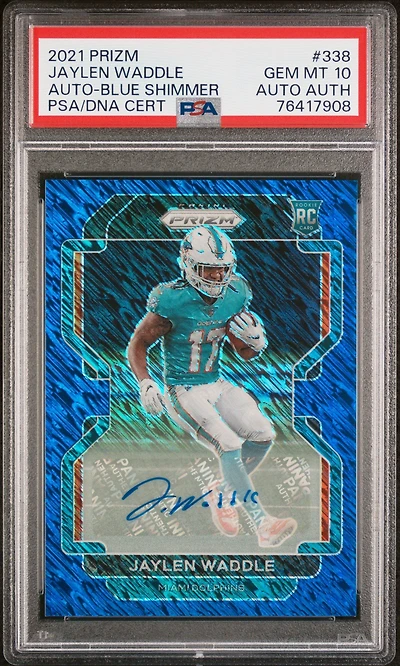 2021 Panini Prizm 338 Jaylen Waddle Autograph-blue Shimmer PSA 10