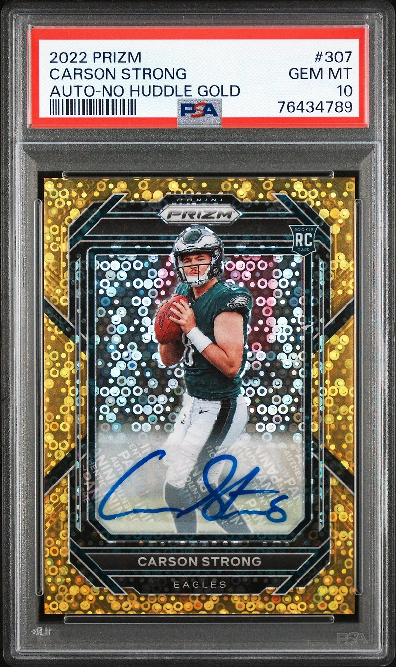 2022 Panini Prizm 307 Carson Strong Autograph-no Huddle Gold PSA 10